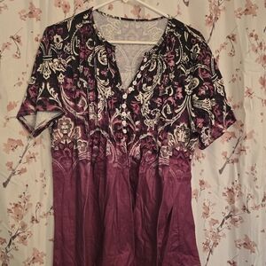 Floral V-Neck Women Top - Purple and Black